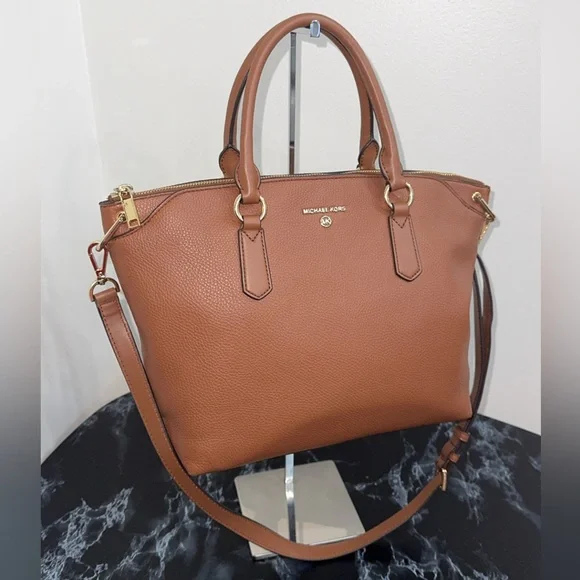 MICHAEL Michael Kors Elson Large Convertible Satchel in Brown Luggage AUTHENTIC - Picture 2 of 16